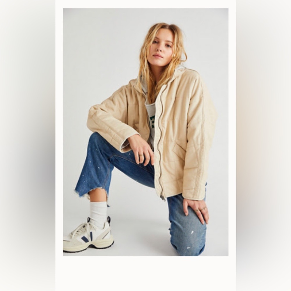 Free People Leather (vegan) Dolman Quilted coat in Beige